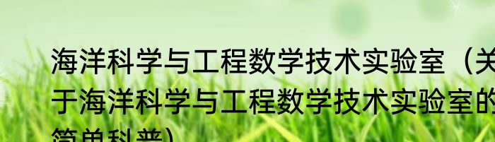 海洋科学与工程数学技术实验室（关于海洋科学与工程数学技术实验室的简单科普）