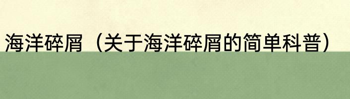 海洋碎屑（关于海洋碎屑的简单科普）