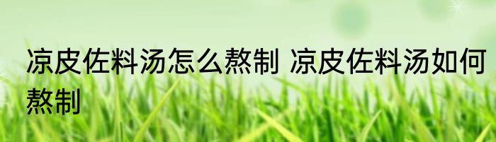 凉皮佐料汤怎么熬制 凉皮佐料汤如何熬制