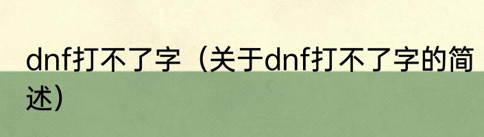 dnf打不了字（关于dnf打不了字的简述）