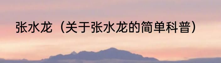 张水龙（关于张水龙的简单科普）