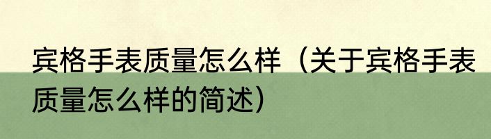 宾格手表质量怎么样（关于宾格手表质量怎么样的简述）