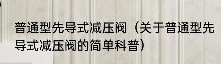 普通型先导式减压阀（关于普通型先导式减压阀的简单科普）