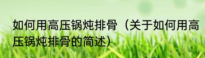 如何用高压锅炖排骨（关于如何用高压锅炖排骨的简述）