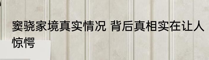 窦骁家境真实情况 背后真相实在让人惊愕