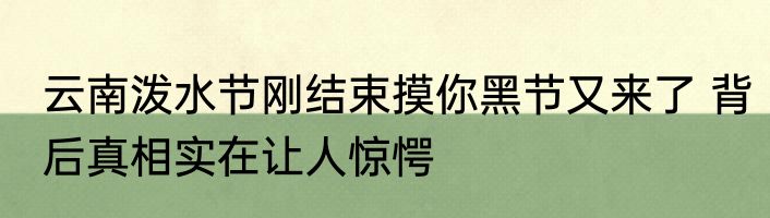 云南泼水节刚结束摸你黑节又来了 背后真相实在让人惊愕