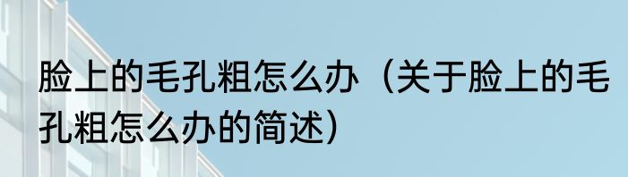 脸上的毛孔粗怎么办（关于脸上的毛孔粗怎么办的简述）