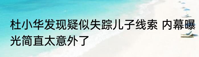 杜小华发现疑似失踪儿子线索 内幕曝光简直太意外了
