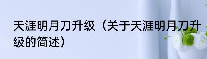 天涯明月刀升级（关于天涯明月刀升级的简述）