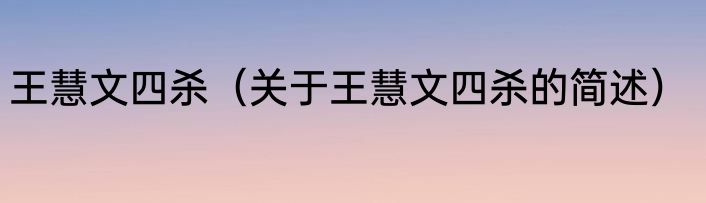 王慧文四杀（关于王慧文四杀的简述）