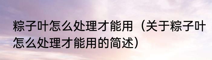 粽子叶怎么处理才能用（关于粽子叶怎么处理才能用的简述）