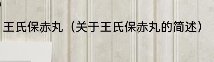 王氏保赤丸（关于王氏保赤丸的简述）