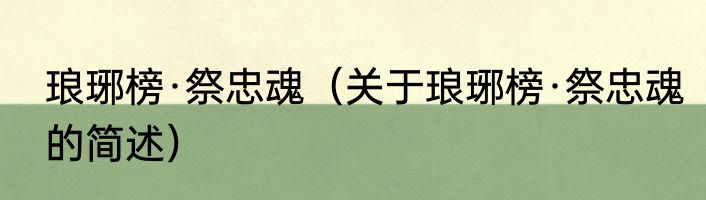 琅琊榜·祭忠魂（关于琅琊榜·祭忠魂的简述）