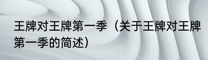 王牌对王牌第一季（关于王牌对王牌第一季的简述）