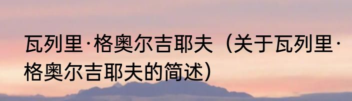 瓦列里·格奥尔吉耶夫（关于瓦列里·格奥尔吉耶夫的简述）