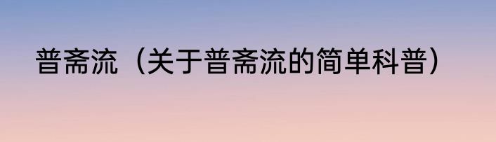 普斋流（关于普斋流的简单科普）