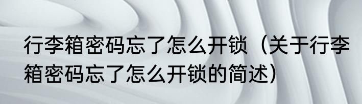 行李箱密码忘了怎么开锁（关于行李箱密码忘了怎么开锁的简述）