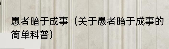 愚者暗于成事（关于愚者暗于成事的简单科普）
