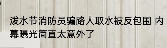 泼水节消防员骗路人取水被反包围 内幕曝光简直太意外了