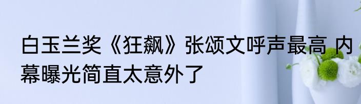 白玉兰奖《狂飙》张颂文呼声最高 内幕曝光简直太意外了