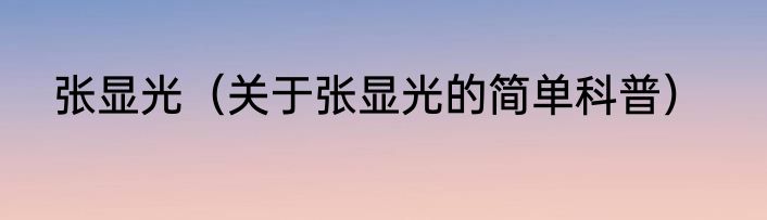 张显光（关于张显光的简单科普）
