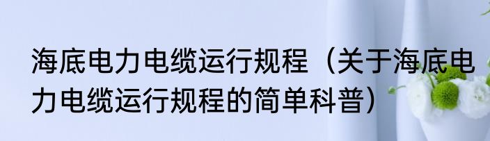 海底电力电缆运行规程（关于海底电力电缆运行规程的简单科普）