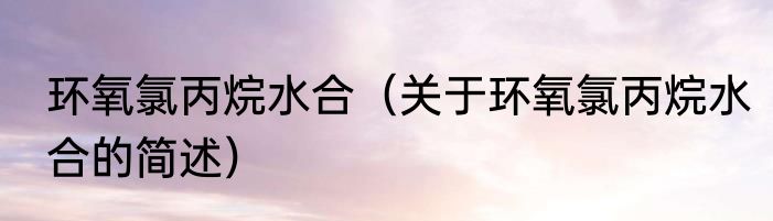 环氧氯丙烷水合（关于环氧氯丙烷水合的简述）