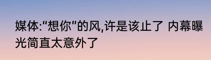 媒体:“想你”的风,许是该止了 内幕曝光简直太意外了