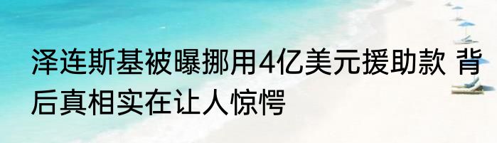 泽连斯基被曝挪用4亿美元援助款 背后真相实在让人惊愕