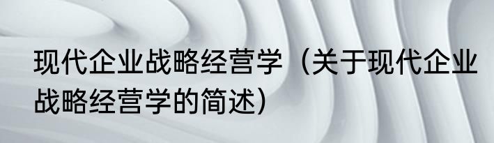 现代企业战略经营学（关于现代企业战略经营学的简述）