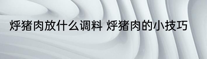 烀猪肉放什么调料 烀猪肉的小技巧
