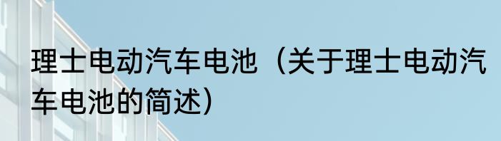 理士电动汽车电池（关于理士电动汽车电池的简述）