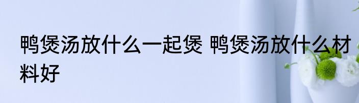 鸭煲汤放什么一起煲 鸭煲汤放什么材料好