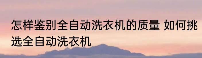 怎样鉴别全自动洗衣机的质量 如何挑选全自动洗衣机