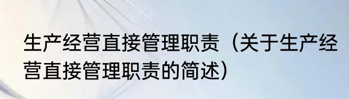 生产经营直接管理职责（关于生产经营直接管理职责的简述）