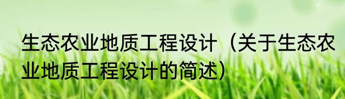 生态农业地质工程设计（关于生态农业地质工程设计的简述）