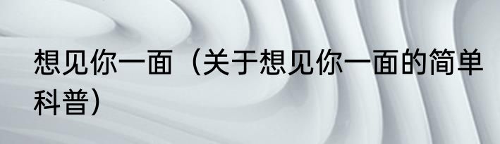 想见你一面（关于想见你一面的简单科普）