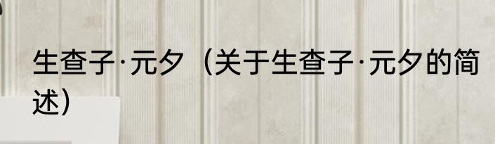 生查子·元夕（关于生查子·元夕的简述）