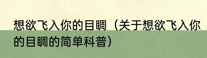 想欲飞入你的目睭（关于想欲飞入你的目睭的简单科普）