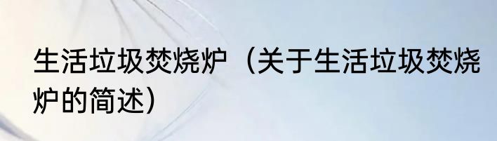 生活垃圾焚烧炉（关于生活垃圾焚烧炉的简述）