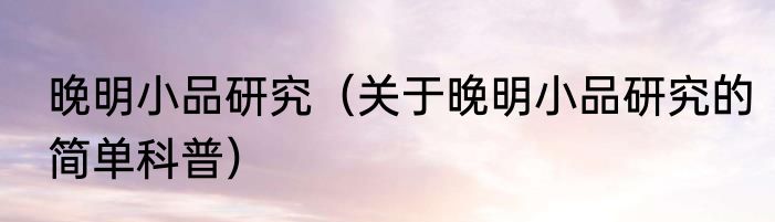 晚明小品研究（关于晚明小品研究的简单科普）