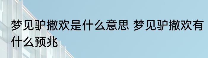 梦见驴撒欢是什么意思 梦见驴撒欢有什么预兆