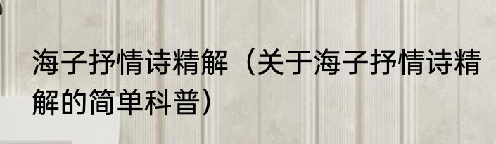 海子抒情诗精解（关于海子抒情诗精解的简单科普）