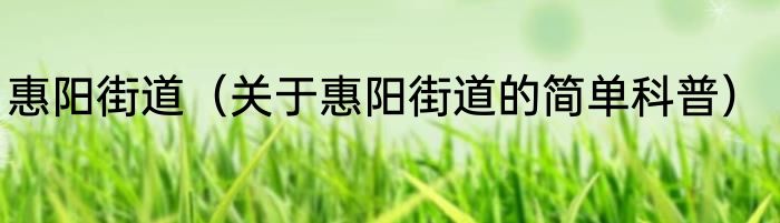 惠阳街道（关于惠阳街道的简单科普）
