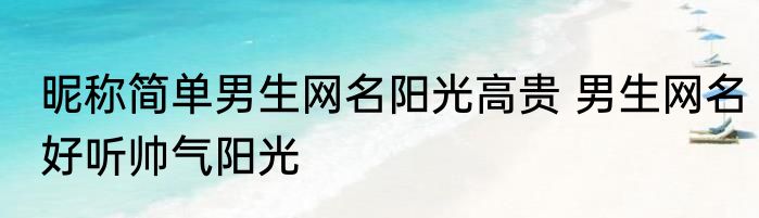 昵称简单男生网名阳光高贵 男生网名好听帅气阳光