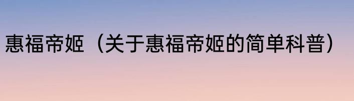 惠福帝姬（关于惠福帝姬的简单科普）