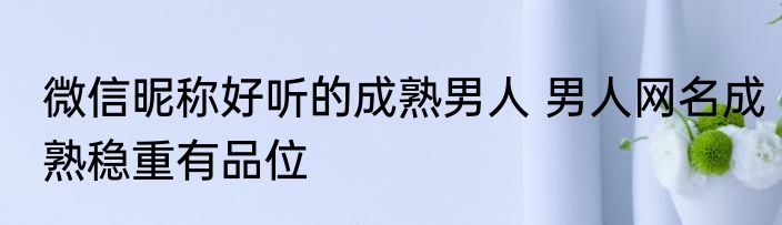 微信昵称好听的成熟男人 男人网名成熟稳重有品位