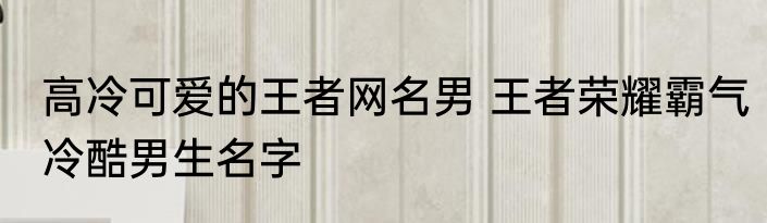 高冷可爱的王者网名男 王者荣耀霸气冷酷男生名字
