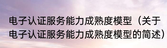 电子认证服务能力成熟度模型（关于电子认证服务能力成熟度模型的简述）