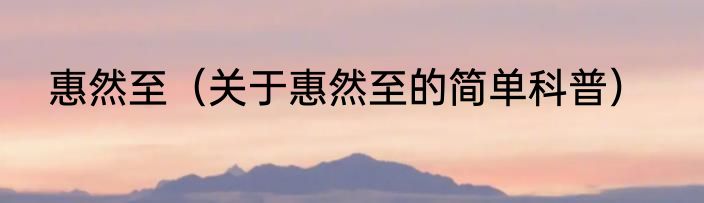 惠然至（关于惠然至的简单科普）